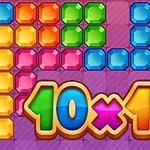 Värikkäitä jalokiven muotoisia palikoita violetilla taustalla ja keskellä teksti 10x10