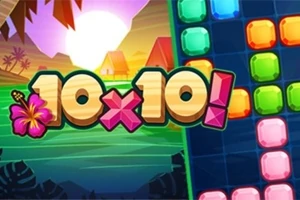 Kirkkaanvärisiä palikoita ruudukolla ja teksti 10x10!