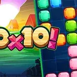 Kirkkaanvärisiä palikoita ruudukolla ja teksti 10x10!