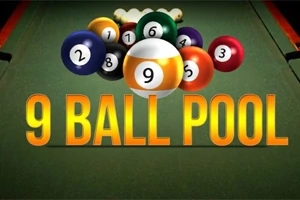 Biljardipallot sijoitettuna biljardipöydän alkuasentoon, edessä teksti 9 Ball Pool