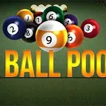 Biljardipallot sijoitettuna biljardipöydän alkuasentoon, edessä teksti 9 Ball Pool