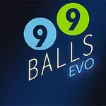Sinisellä taustalla on teksti 9 BALLS EVO vihreiden ja sinisten ympyröiden kera