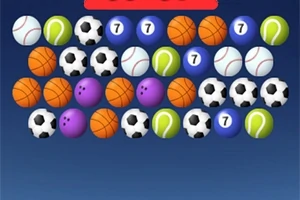 Eri urheilulajien palloja, kuten jalkapallot, koripallot, tennispallot, keilapallot ja baseballit, ruudukkokuviolla sinisellä taustalla
