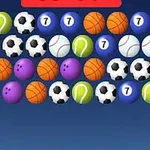 Eri urheilulajien palloja, kuten jalkapallot, koripallot, tennispallot, keilapallot ja baseballit, ruudukkokuviolla sinisellä taustalla