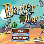 Piirroshahmo pitelee pesäpallomailaa erämaa-taustalla, ja toinen hahmo heittää kranaatin; etualalla on kaksi nappulaa, joissa lukee Play ja How to Play