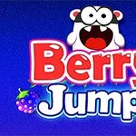 Värikäs teksti Berry Jump sinisellä taustalla, jota ympäröivät marjakuvakkeet