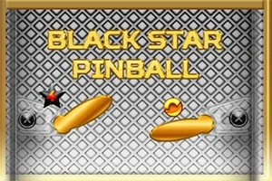 Kultaiset flipperit ja pallo teollisuustyylisellä harmaalla taustalla, jossa lukee Black Star Pinball