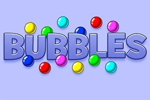 Violetilla taustalla on sana BUBBLES, jota ympäröivät eriväriset pallot