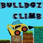 Kuvassa on keltainen puskutraktori, joka ajaa eri korkeuksilla olevien lohkareiden päällä, ja yläreunassa lukee isoilla kirjaimilla BULLDOZER CLIMB