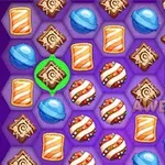 Suklaan ja värikkäiden karkkien kuvio purppuralla taustalla, oikealla sana AWESOME!