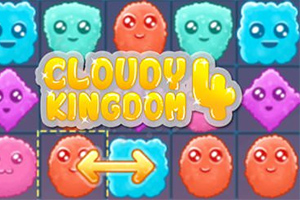 Söpöt värikkäät pilvimuodot ruudukossa tekstillä Cloudy Kingdom 4 ja nuolisymboli alhaalla