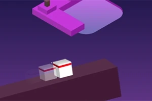 Kaksi kuutiota tasapainottelee ruskealla alustalla violetilla taustalla