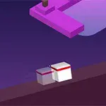 Kaksi kuutiota tasapainottelee ruskealla alustalla violetilla taustalla