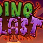 Värikäs Dino Blast -teksti oranssilla taustalla