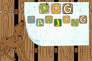 Ruskea koira katsoo taaksepäin kävellessään puisen aidan edessä, jossa lukee kirjaimin DOG MAHJONG