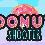 Vaaleansininen tausta, jossa on suuri kuorrutettu donitsi ja teksti Donut Shooter