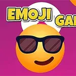 Hymiö mustilla aurinkolaseilla ja hymyilevällä suulla violetilla taustalla, jossa on teksti EMOJI GAME sekä sininen laatikko, jossa on jalkapallon kuva