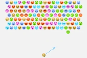 Ryhmä värikkäitä emojipalloja rivissä, alapuolella yksi vapaa pallo ja nuoli, joka osoittaa ylöspäin