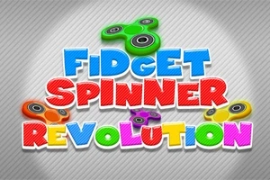 Värikäs grafiikka tekstillä Fidget Spinner Revolution ja useita eri värisiä fidget spinnereitä