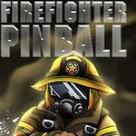 Palomies keltaisessa suojapuvussa ja kypärässä veden keskellä, yläpuolella teksti Firefighter Pinball