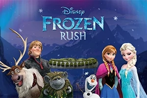 Sven-poro, toteemieläin, kolme hahmoa lämpimissä vaatteissa, lumiukko aurinkoisessa ympäristössä vuoristomaiseman edessä