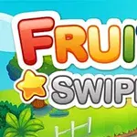 Värikäs Fruita Swipe -teksti, jossa on hedelmä- ja maisemamotiiveja taustalla