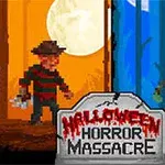 Kaksi pikselityylistä kauhuhahmoa seisoo vastakkain ja kuvassa on Halloween Horror Massacre -teksti