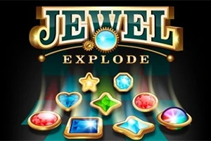 Jewel Explode -otsikon alla on erilaisia värikkäitä jalokiviä mustalla taustalla