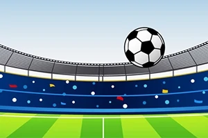 Jalkapallo lentää kohti katsomoa vihreällä kentällä stadionilla