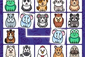 Sarjakuvaeläinhahmoja ruudukossa, jossa on muun muassa sammakko, norsu ja panda violetilla taustalla