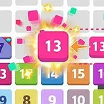 Värikäs numeroruudukko, jossa korostuu numero 13, ja valkoinen käsikuvake osoittaa sitä