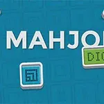 Sinisellä taustalla MAHJONG DIGITAL -teksti ja erivärisiä neliöitä, joissa on kuvioita