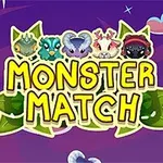 Värikäs otsikko Monster Match koristeltuna erilaisilla söpöillä hirviöillä violetilla taustalla