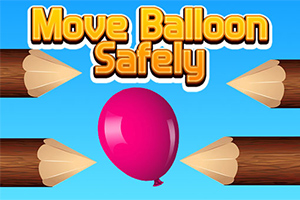 Vaaleansinisellä taustalla oleva vaaleanpunainen ilmapallo, jota ympäröivät puunoksansäleet, ja keltaisella teksti Move Balloon Safely