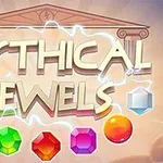 Mythical Jewels -teksti, taustalla temppelirakennus ja erilaisia värikkäitä jalokiviä