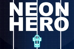 Tekstissä lukee NEON HERO ja sen alapuolella on pieni, sininen neon-hahmo tummalla taustalla