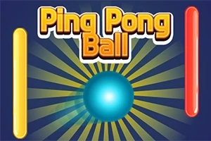 Sinisellä taustalla kirkkaan sininen pallo, jonka yläpuolella lukee Ping Pong Ball; vasemmalla keltainen palkki ja oikealla punainen palkki