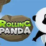 Panda roikkuu kalliosta, vieressä vihreä ja harmaa teksti