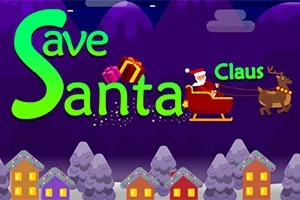 Joulupukki ajaa porolla vetämässä reessä talvimaisemassa yöllä, taustalla teksti Save Santa Claus