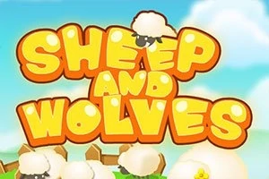 Suurikokoiset, oranssit kirjaimet SHEEP AND WOLVES taustalla pilviä ja lampaita