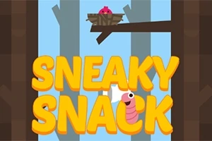 Tekstissä lukee Sneaky Snack, ylhäällä näkyy oksa, jolla on rikottu muna ja vaaleanpunainen lintu