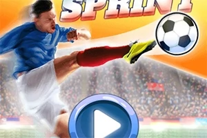 Jalkapalloilija sinisessä peliasussa potkaisee palloa, taustalla katsomo ja ylhäällä teksti Sprint
