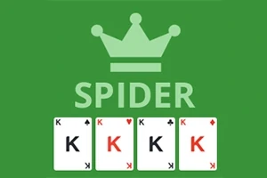 Vihreällä taustalla lukee SPIDER kruunun yläpuolella, ja alareunassa on neljä pelikorttia, joissa on mustia ja punaisia kurkoja