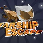 Kuvassa on robotti ja avaruuskenttää, jossa on teksti Starship Escape