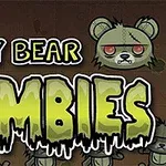 Tumman taustan edessä on teksti Teddy Bear Zombies sekä piirretty zombie-nalle reikäisine korvineen