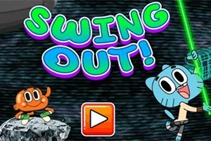 Kaksi piirroshahmoa ovat värikkäällä taustalla tekstin Swing Out!