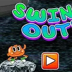 Kaksi piirroshahmoa ovat värikkäällä taustalla tekstin Swing Out!