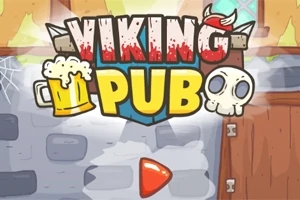 Viikinkiaiheinen piirros, jossa lukee Viking Pub oluttuopin ja pääkallon vieressä, sekä alapuolella punainen nuoli kivenlohkareiden taustalla