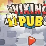 Viikinkiaiheinen piirros, jossa lukee Viking Pub oluttuopin ja pääkallon vieressä, sekä alapuolella punainen nuoli kivenlohkareiden taustalla