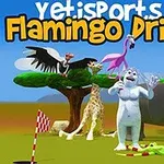 Animaatiohahmot, kuten jäämies, flamingo, elefantti ja kirahvi, seisovat yhdessä savannilla, taustalla sininen taivas